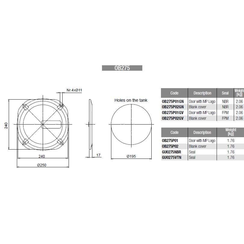 MP Filtri inspectieluik reservoir 275mm met MP filtri Logo