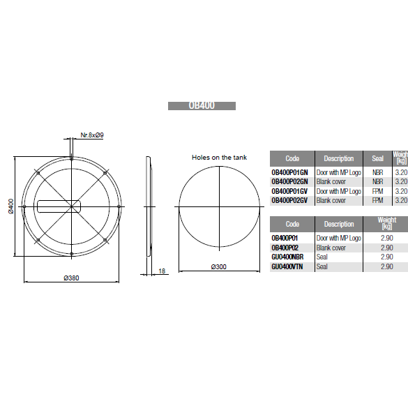 MP Filtri inspectieluik reservoir 400mm met MP Filtri logo