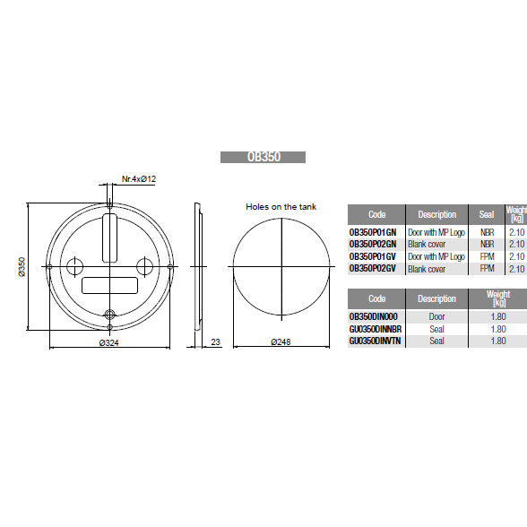 MP Filtri inspectieluik reservoir 350mm zonder MP Filtri logo